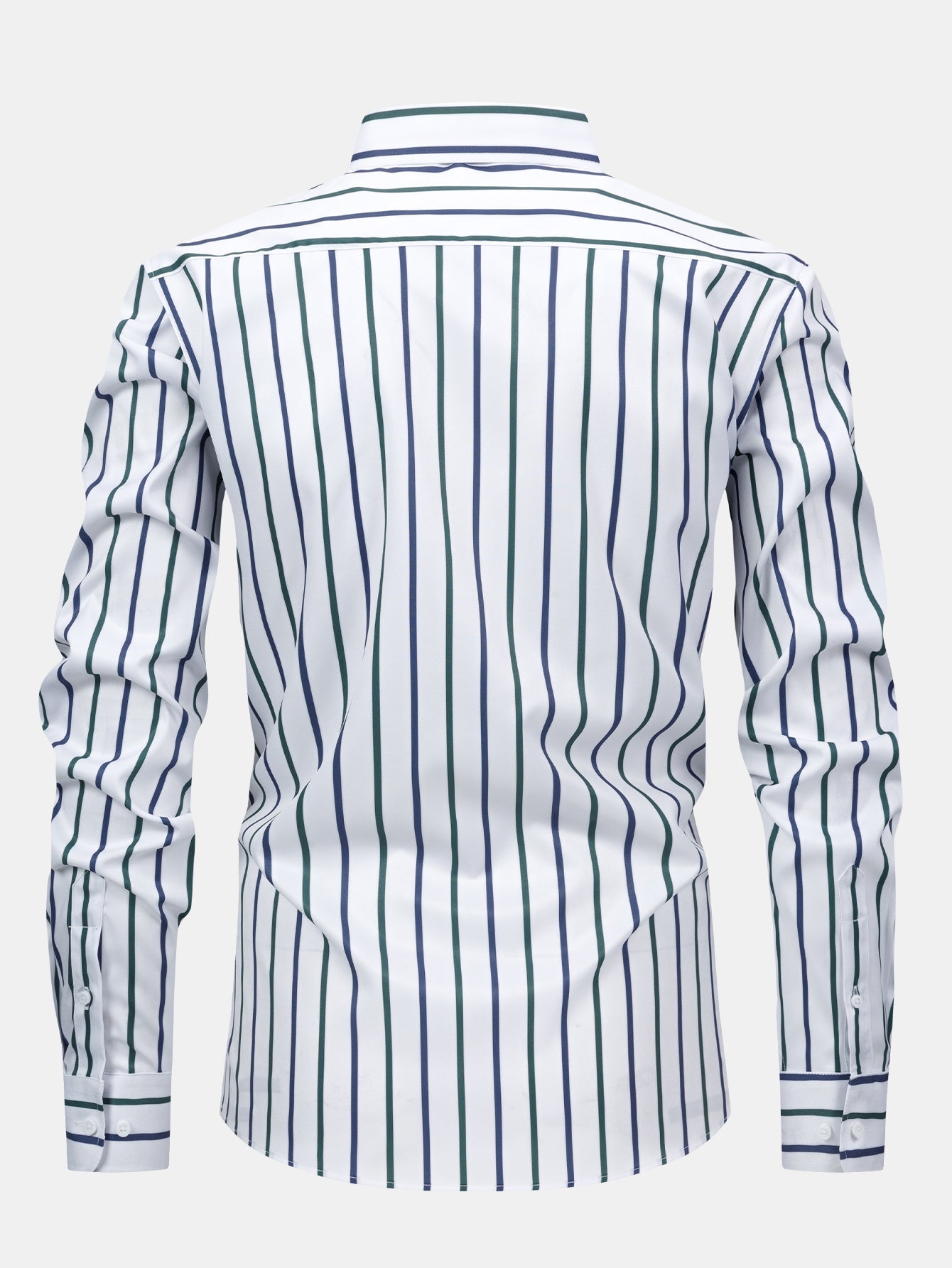 Striped long-sleeved button-down shirt with slim-fit tapered pants