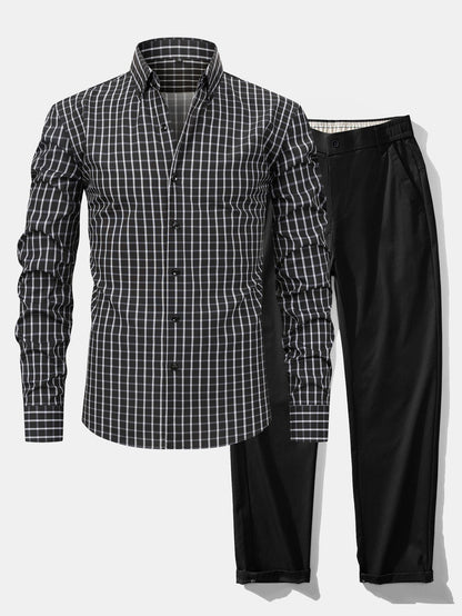 Long sleeve button-down plaid shirt &amp; pants