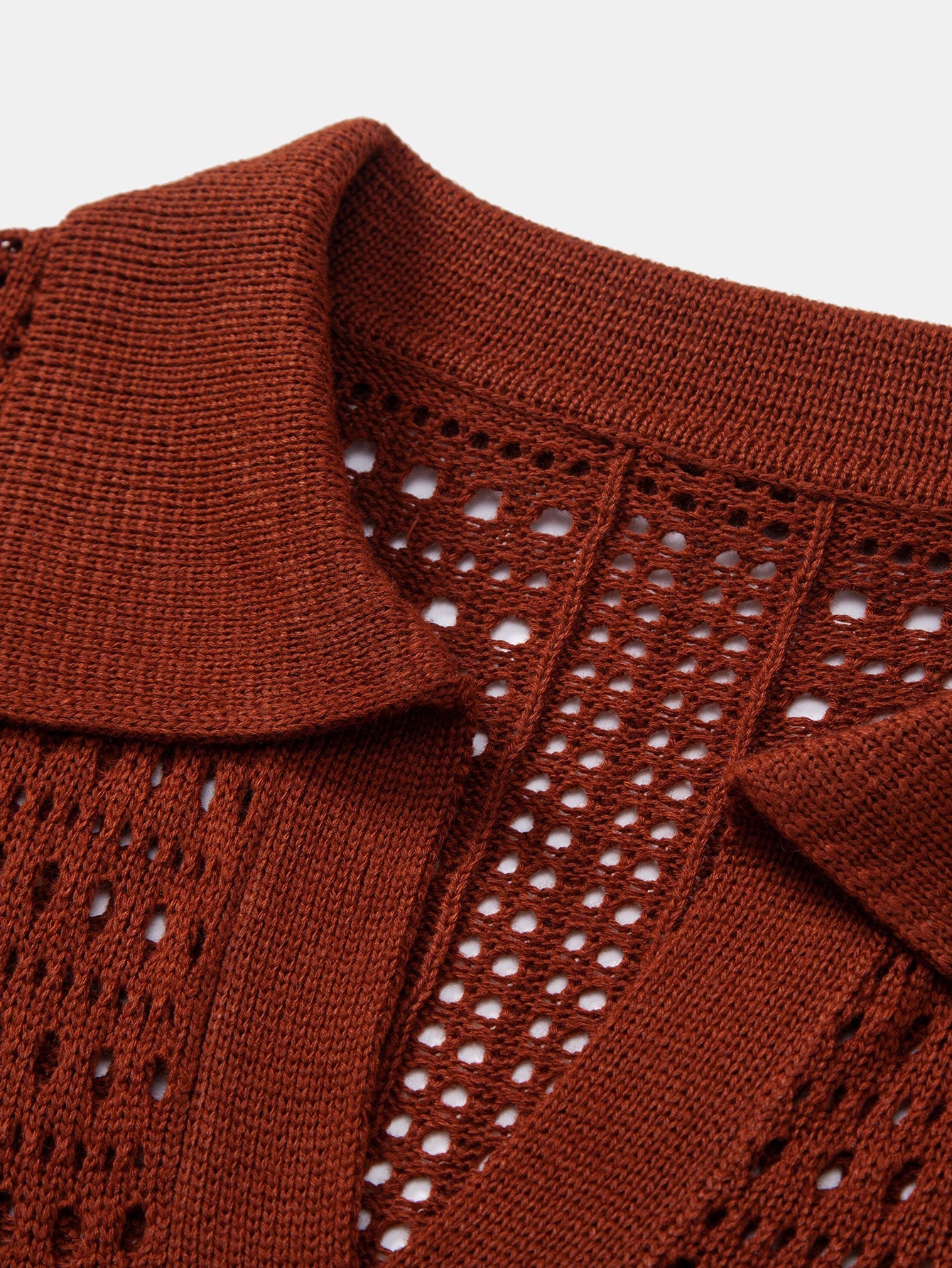 Crochet V-neck polo shirt &amp; straight-leg linen pants