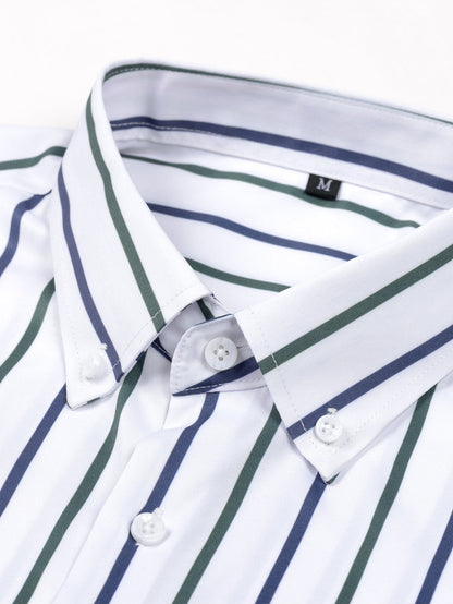 Striped long-sleeved button-down shirt with slim-fit tapered pants