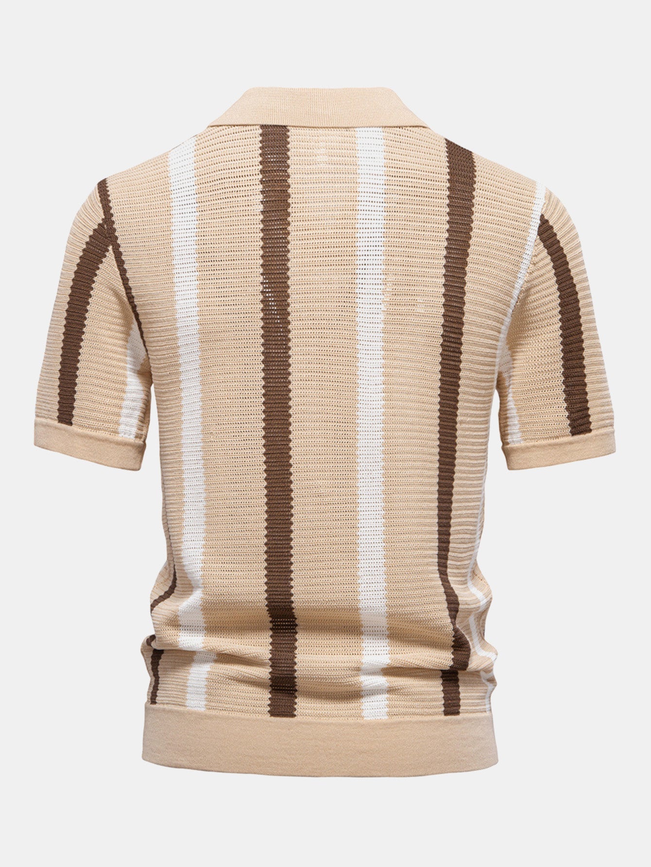 Striped V-neck knit polo shirt &amp; linen pants