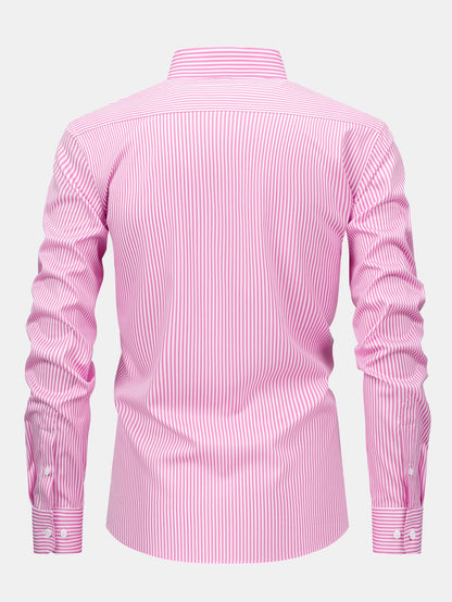 Long-sleeved striped button-down shirt &amp; elastic waist pants