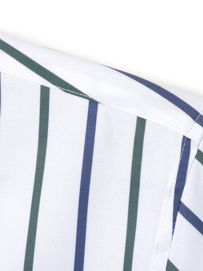 Striped long-sleeved button-down shirt with slim-fit tapered pants