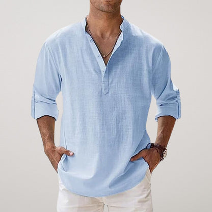 Linen-effect cotton Henley shirt