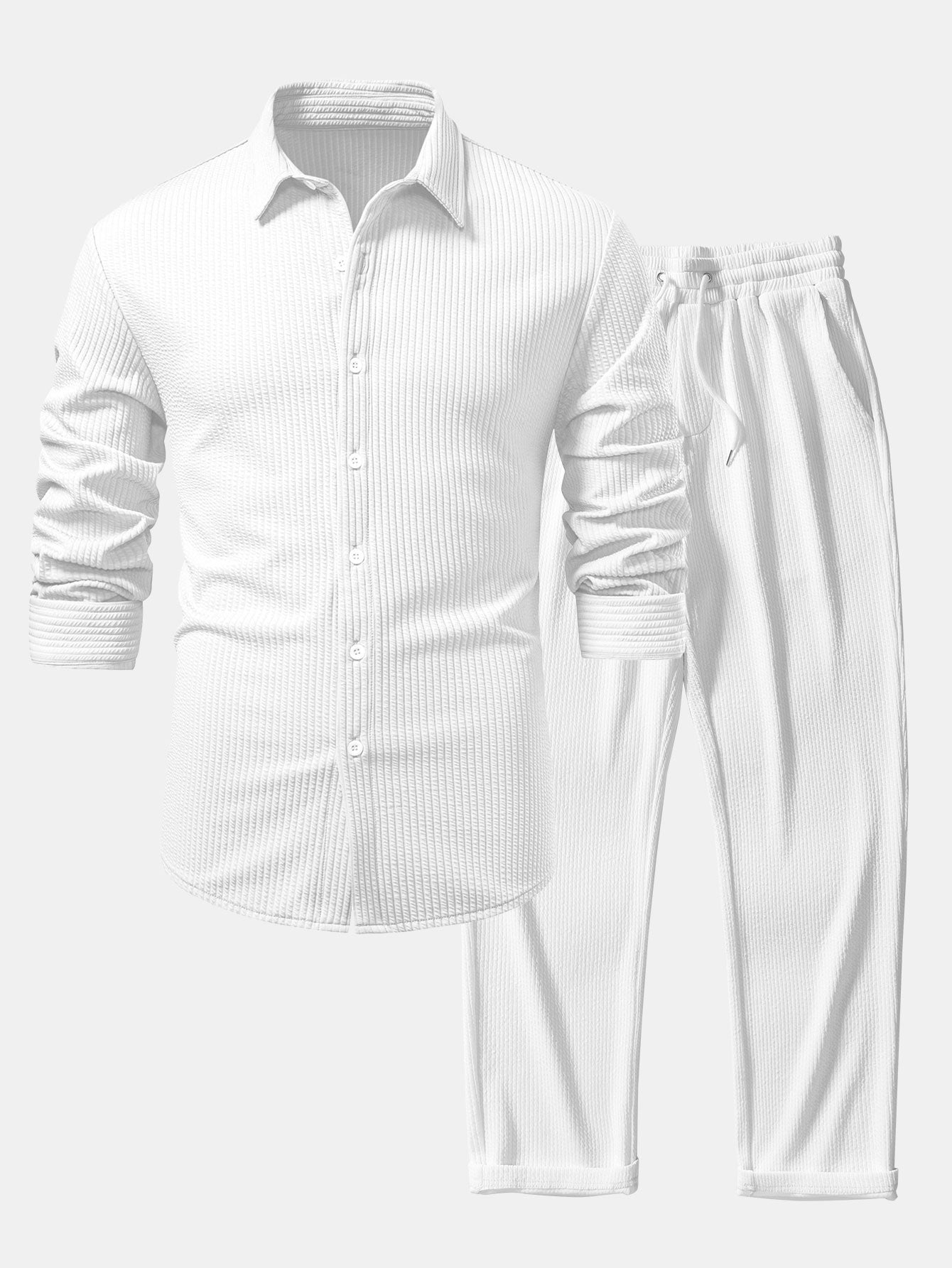 Ribbed muscle fit long sleeve shirt with buttons &amp; ribbed pants