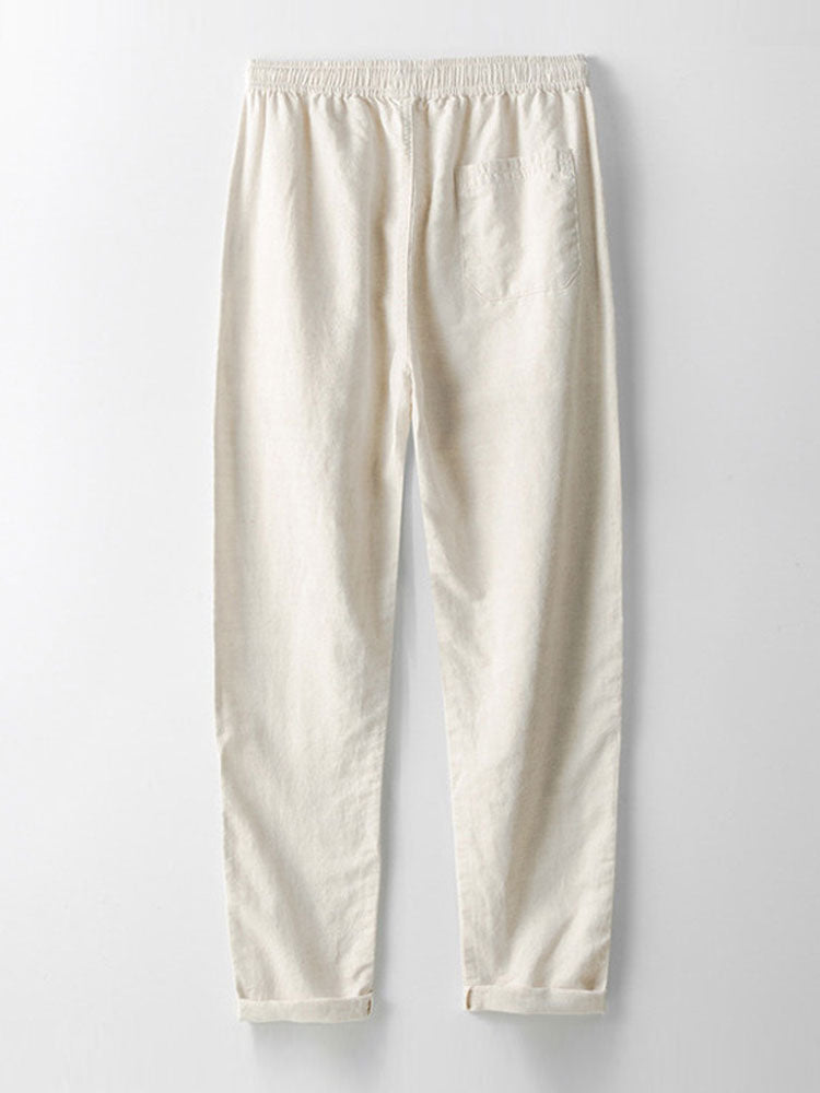 Striped cotton button-down shirt and linen pants