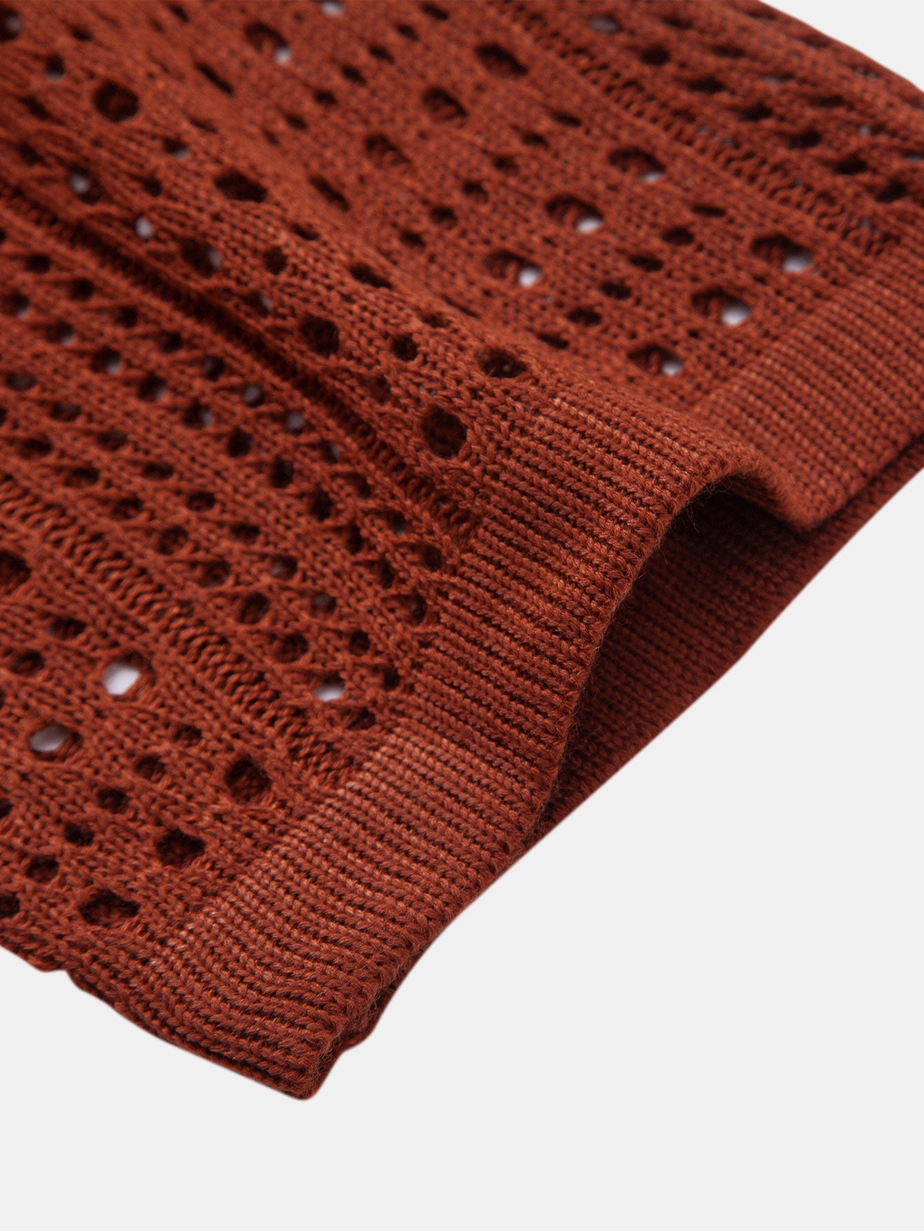 Crochet V-neck polo shirt &amp; straight-leg linen pants