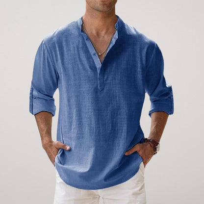 Linen-effect cotton Henley shirt