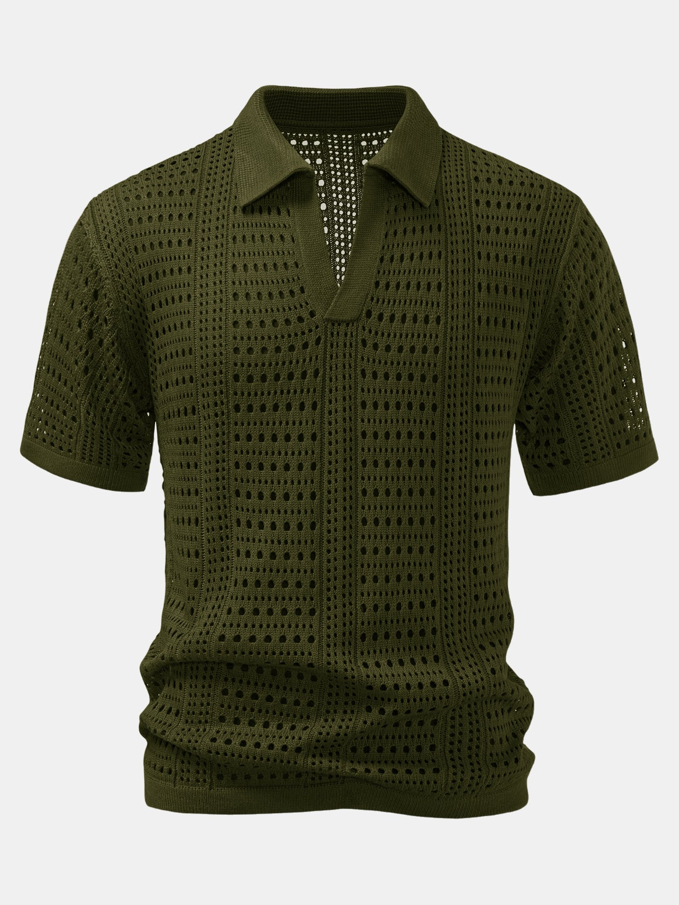 Crochet V-neck polo shirt &amp; straight-leg linen pants