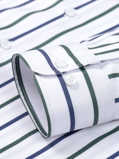 Striped long-sleeved button-down shirt with slim-fit tapered pants