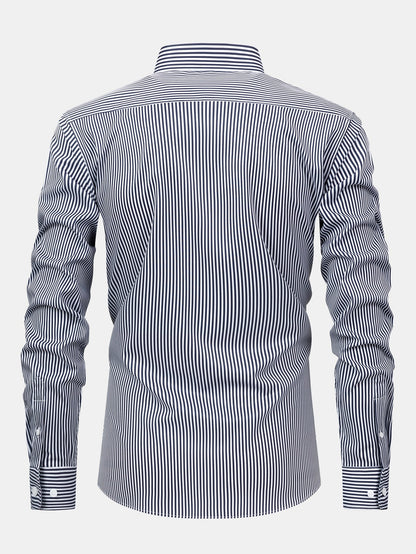 Long-sleeved striped button-down shirt &amp; elastic waist pants