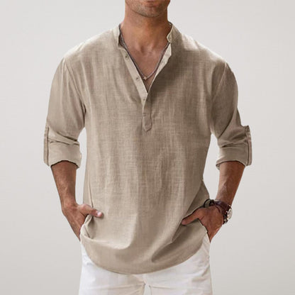 Linen-effect cotton Henley shirt