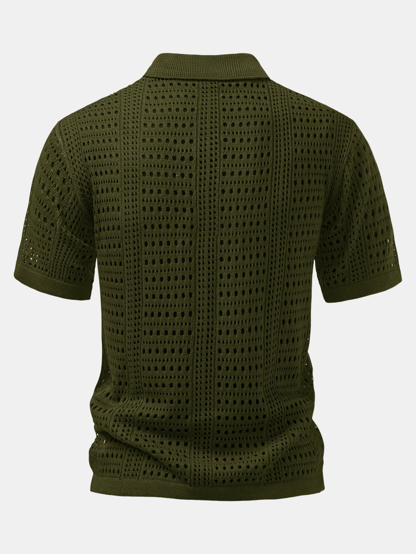 Crochet V-neck polo shirt &amp; straight-leg linen pants