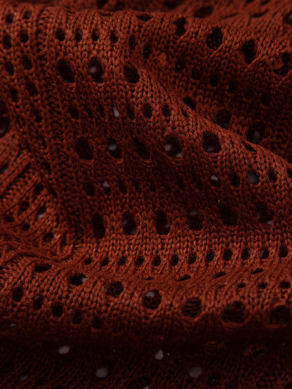 Crochet V-neck polo shirt &amp; straight-leg linen pants