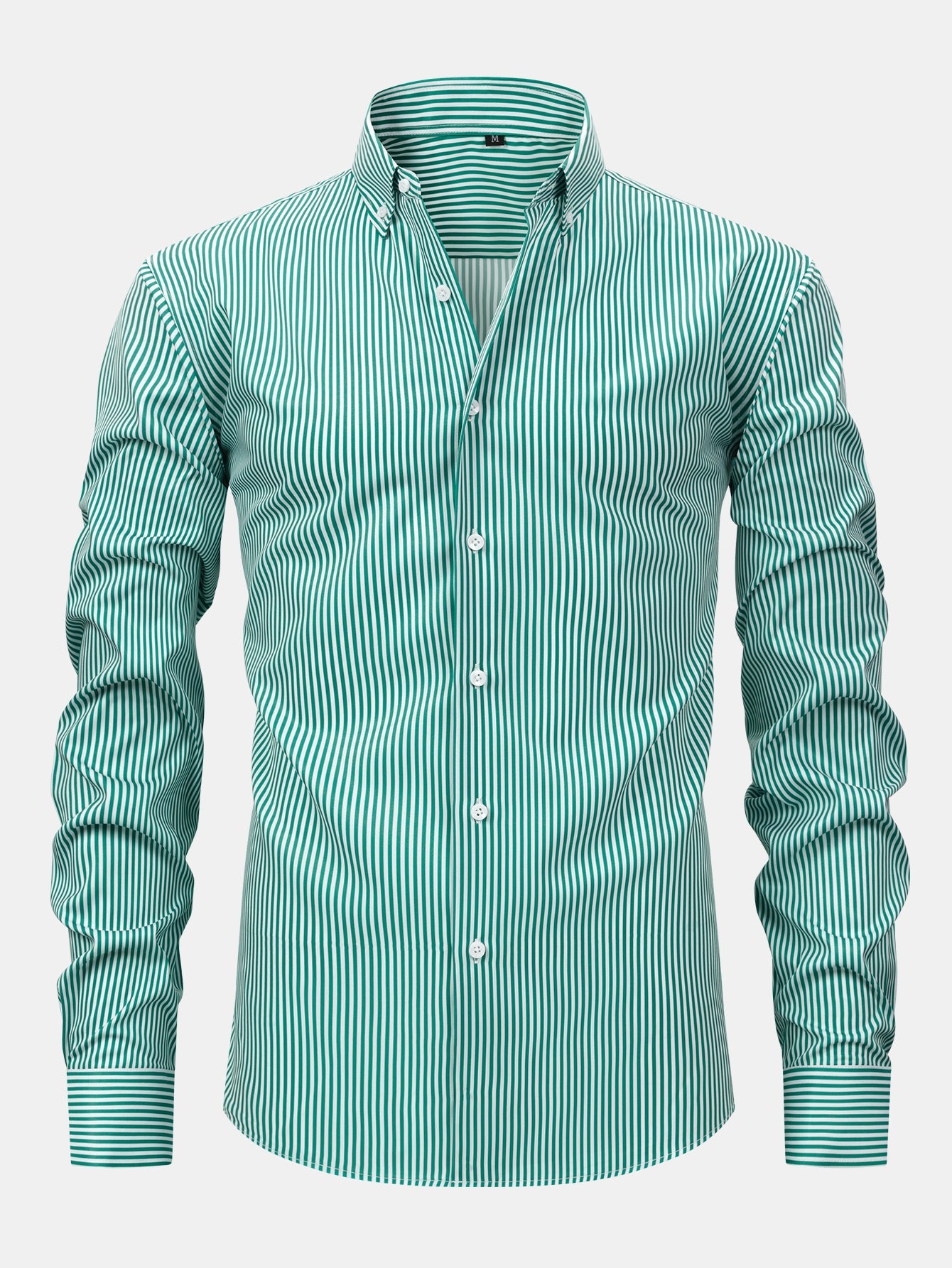 Long-sleeved striped button-down shirt &amp; elastic waist pants