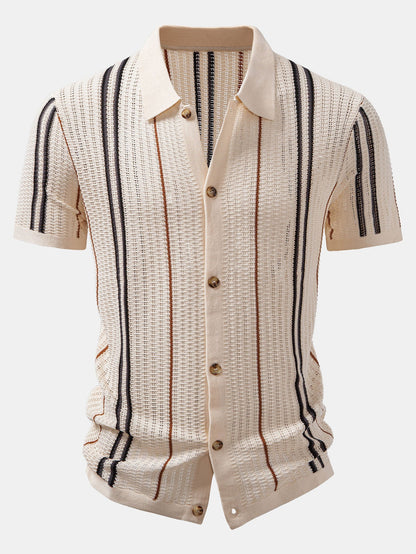 Striped button-up crochet shirt &amp; linen pants
