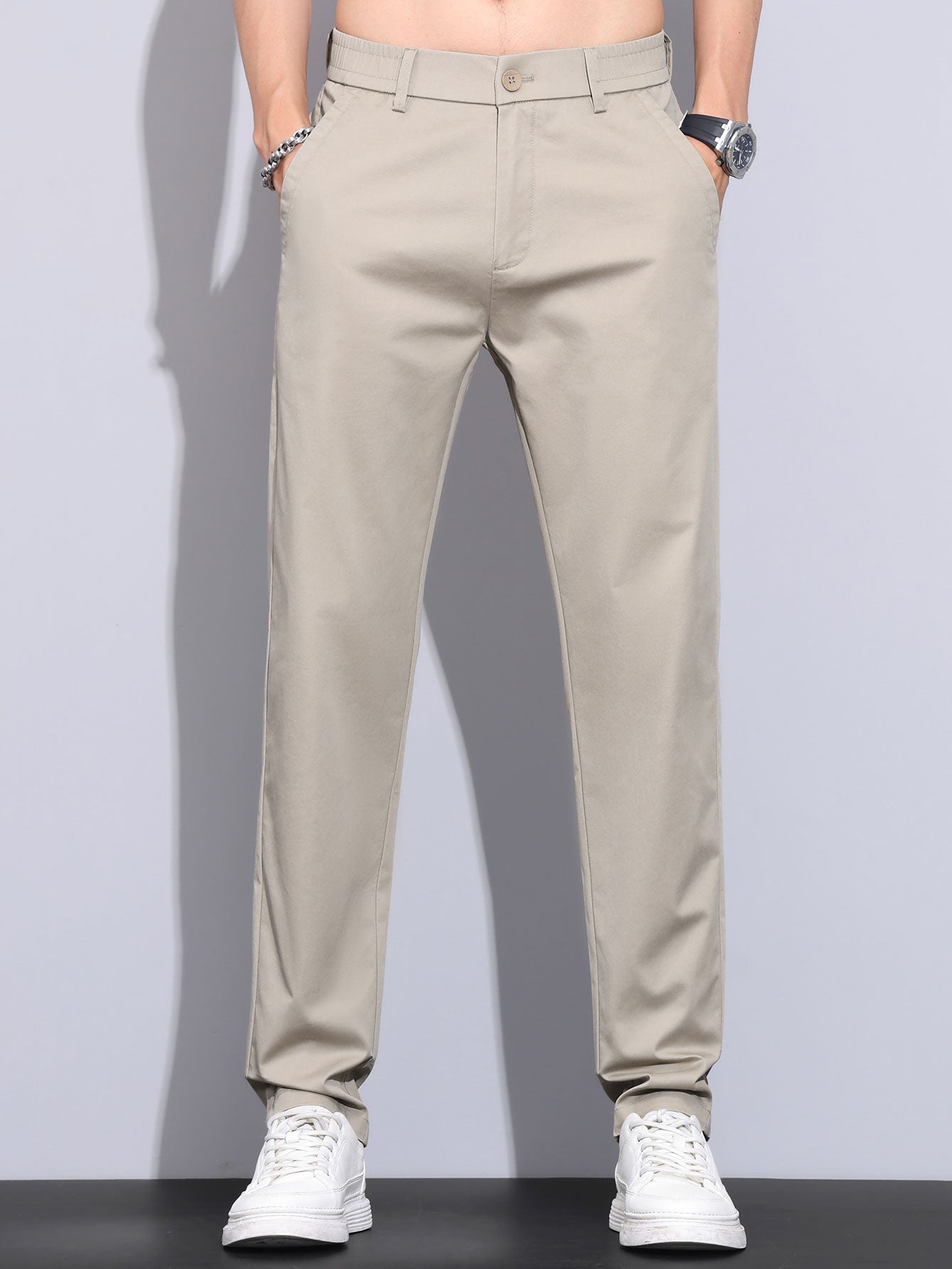Elastic waistband and straight leg pants