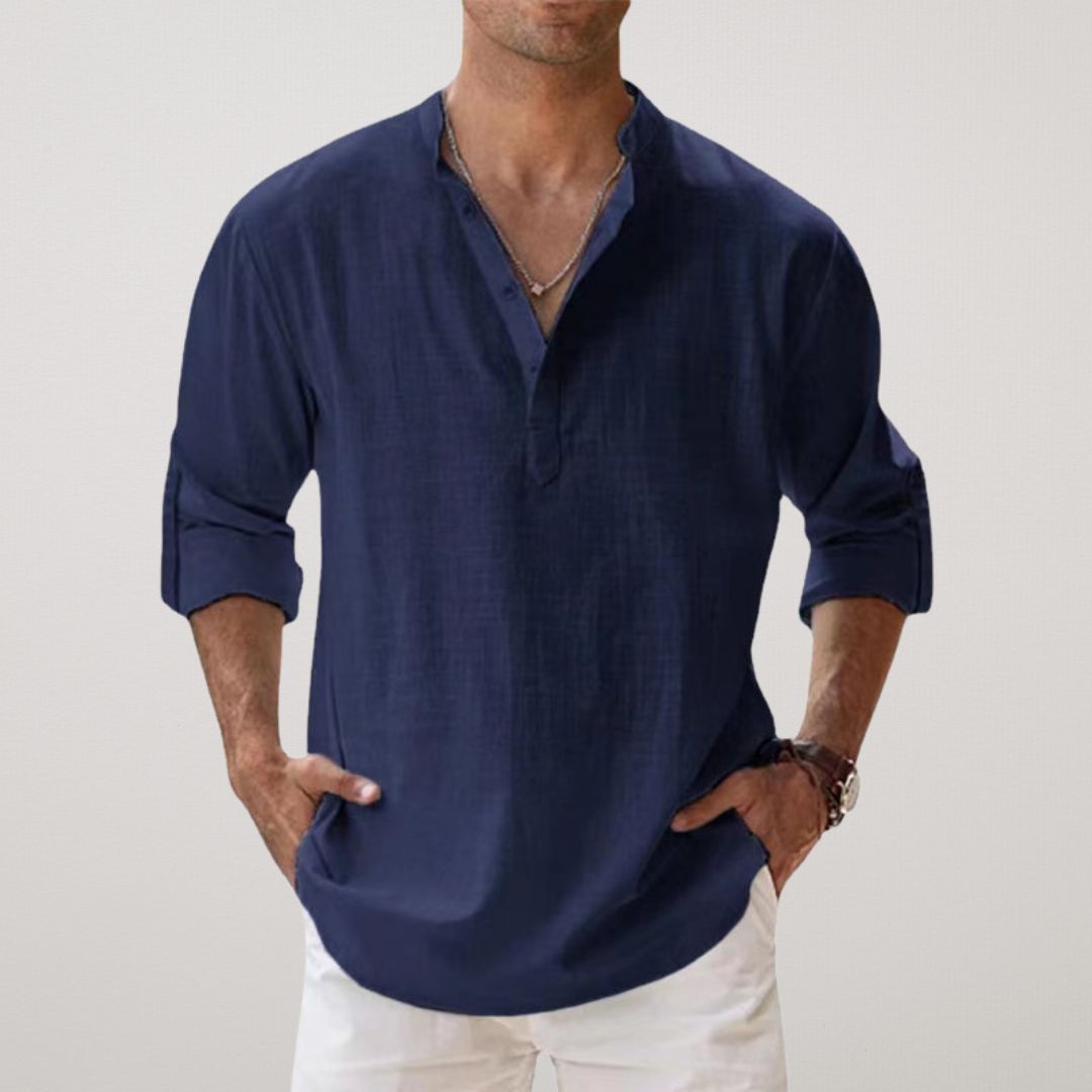 Linen-effect cotton Henley shirt