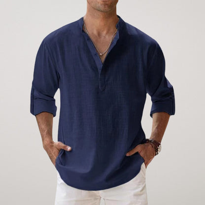 Linen-effect cotton Henley shirt