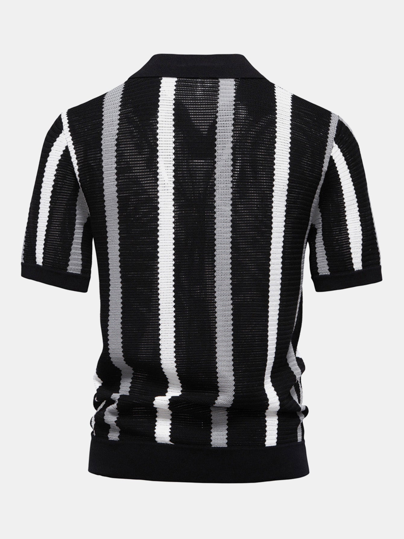 Striped V-neck knit polo shirt &amp; linen pants