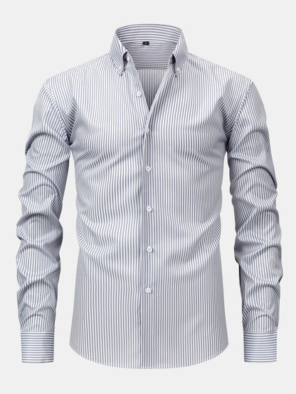 Long-sleeved striped button-down shirt &amp; elastic waist pants
