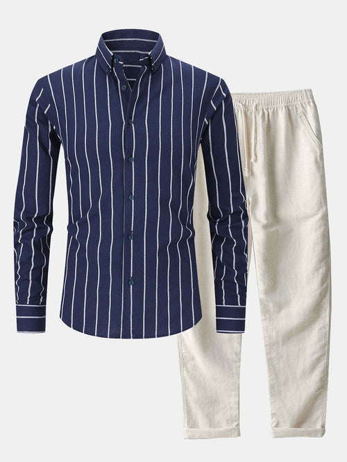 Striped cotton button-down shirt and linen pants