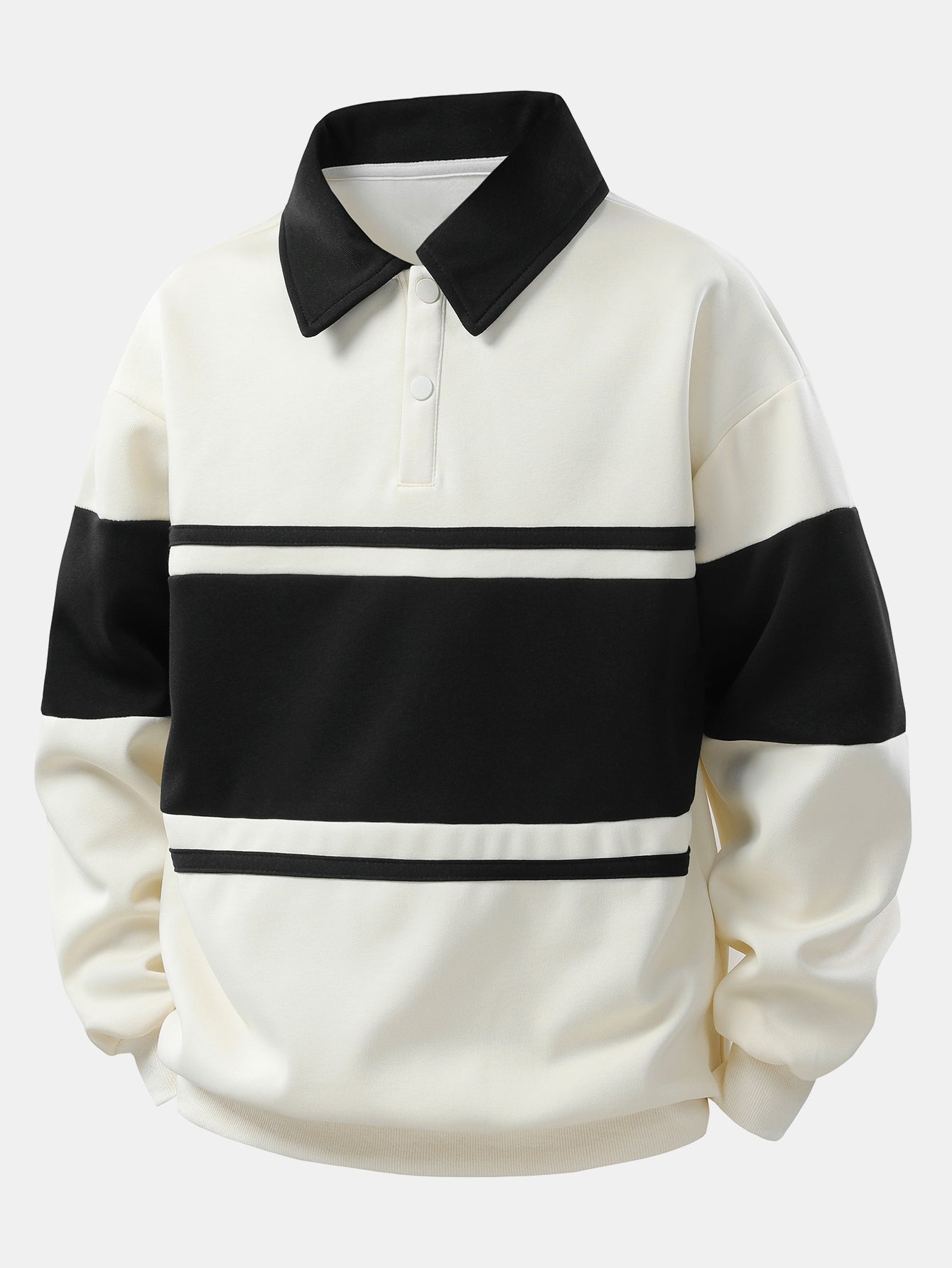Moletom Polo Patchwork com Blocos de Cor e Caimento Relaxado