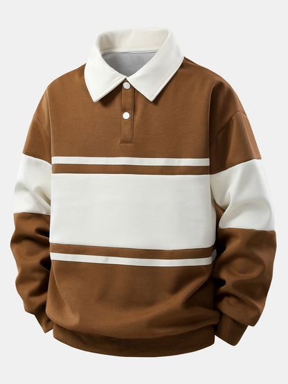 Moletom Polo Patchwork com Blocos de Cor e Caimento Relaxado