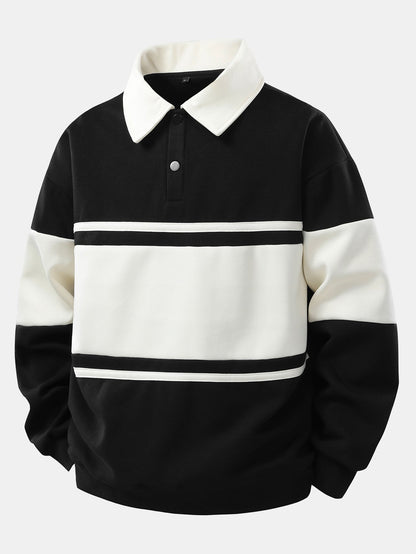 Moletom Polo Patchwork com Blocos de Cor e Caimento Relaxado