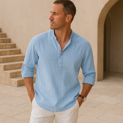 Linen-effect cotton Henley shirt