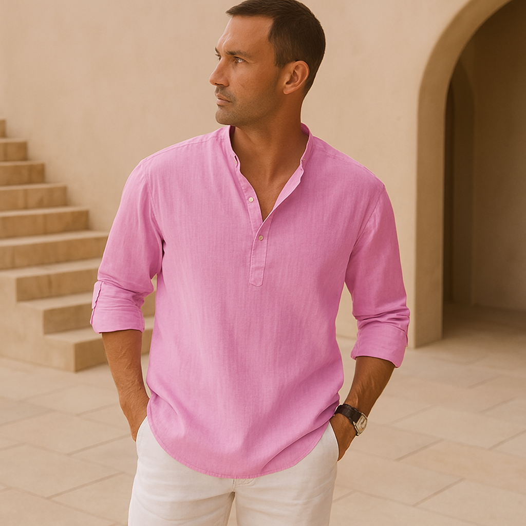 Linen-effect cotton Henley shirt