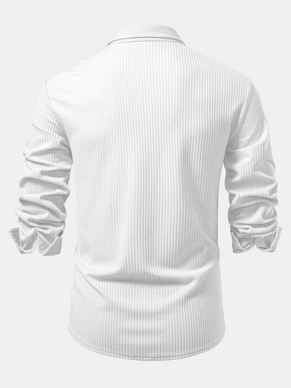 Ribbed muscle fit long sleeve shirt with buttons &amp; ribbed pants