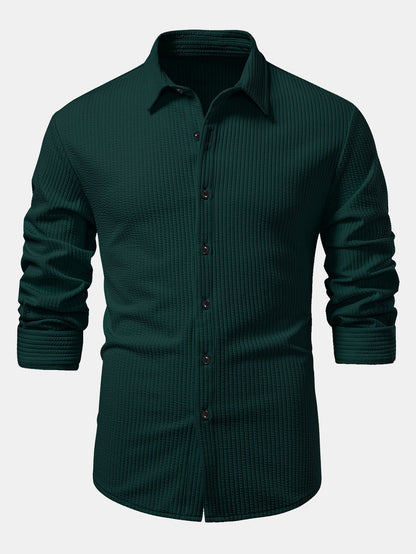 Ribbed muscle fit long sleeve shirt with buttons &amp; ribbed pants