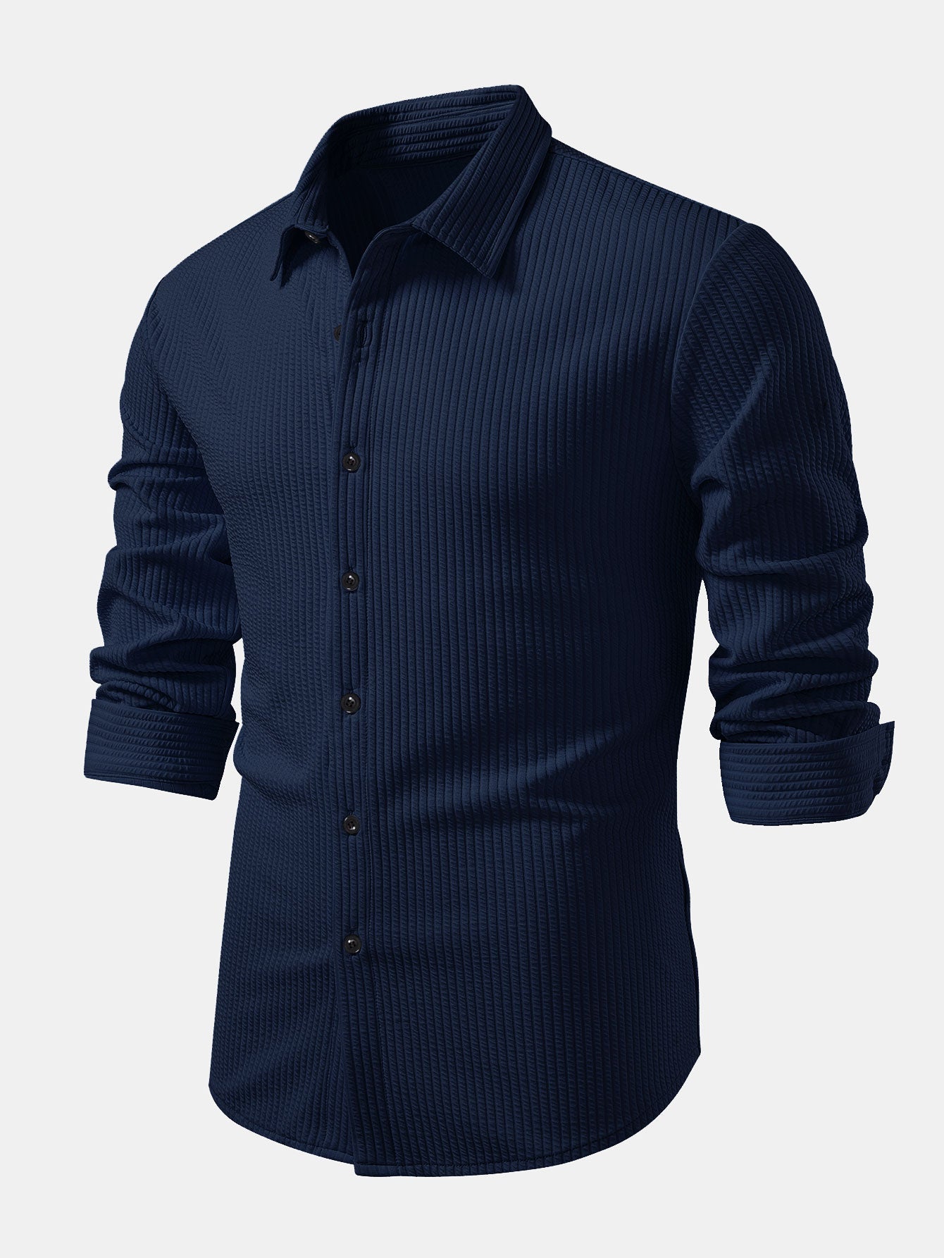 Ribbed muscle fit long sleeve shirt with buttons &amp; ribbed pants
