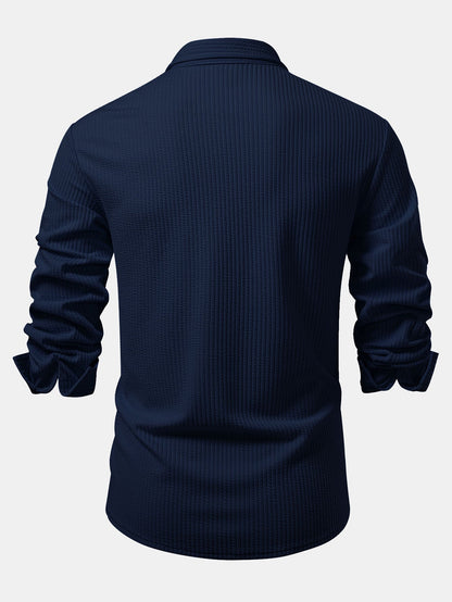 Ribbed muscle fit long sleeve shirt with buttons &amp; ribbed pants