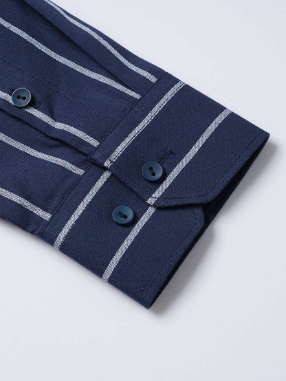 Striped cotton button-down shirt and linen pants
