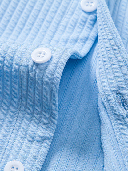 Ribbed muscle fit long sleeve shirt with buttons &amp; ribbed pants