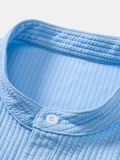 Long sleeve ribbed stand-up collar shirt
