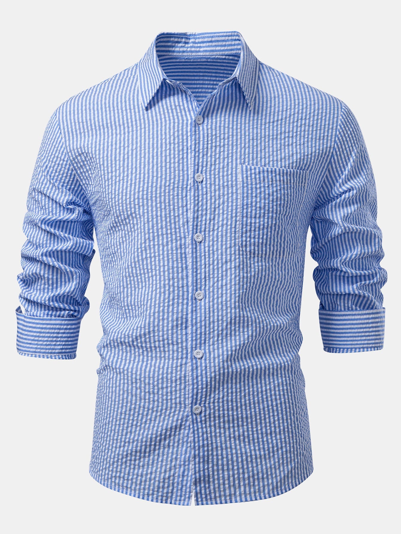 Seersucker Striped Button Up Shirt &amp; Straight Leg Linen Pants