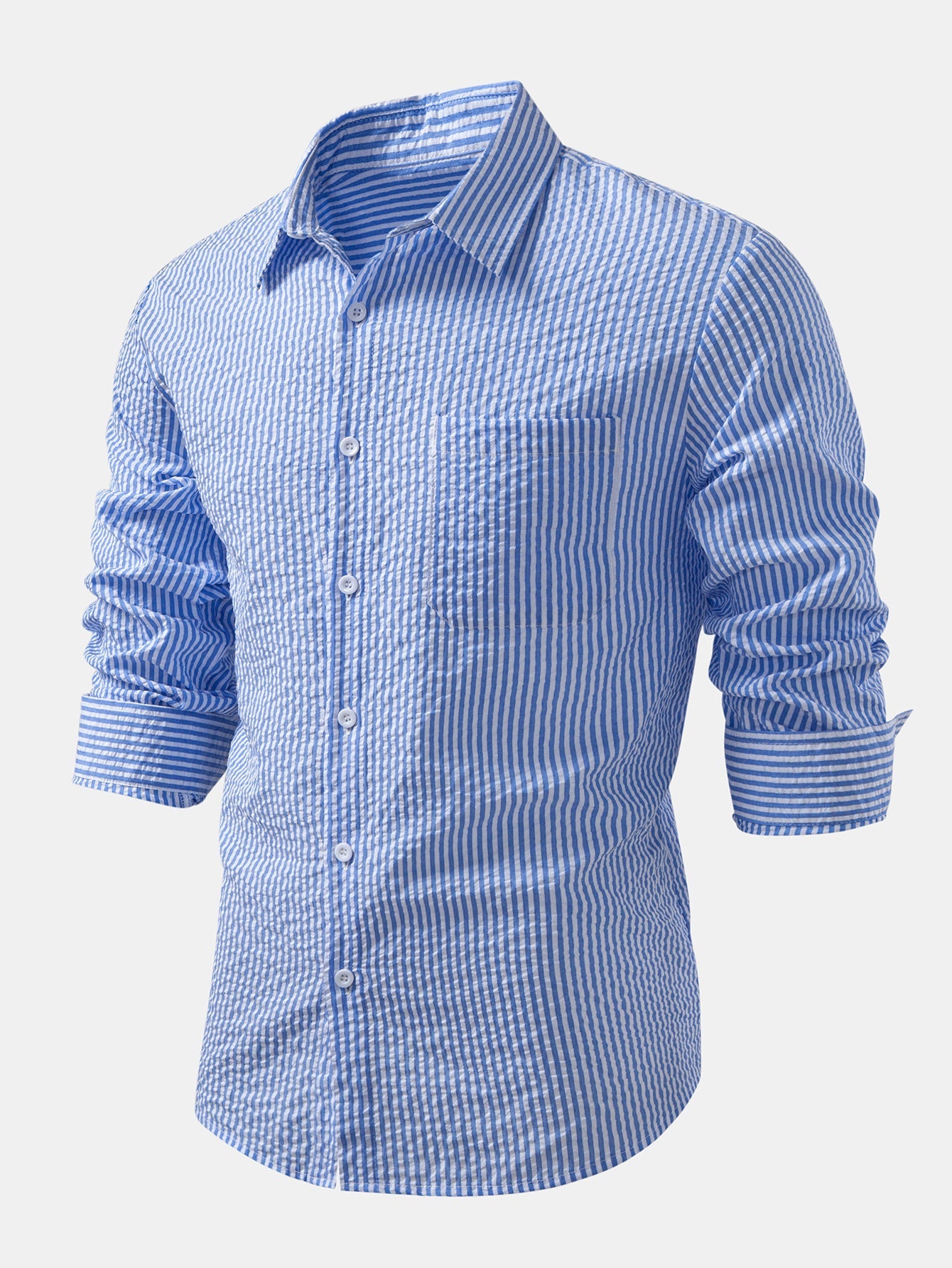 Seersucker Striped Button Up Shirt &amp; Straight Leg Linen Pants