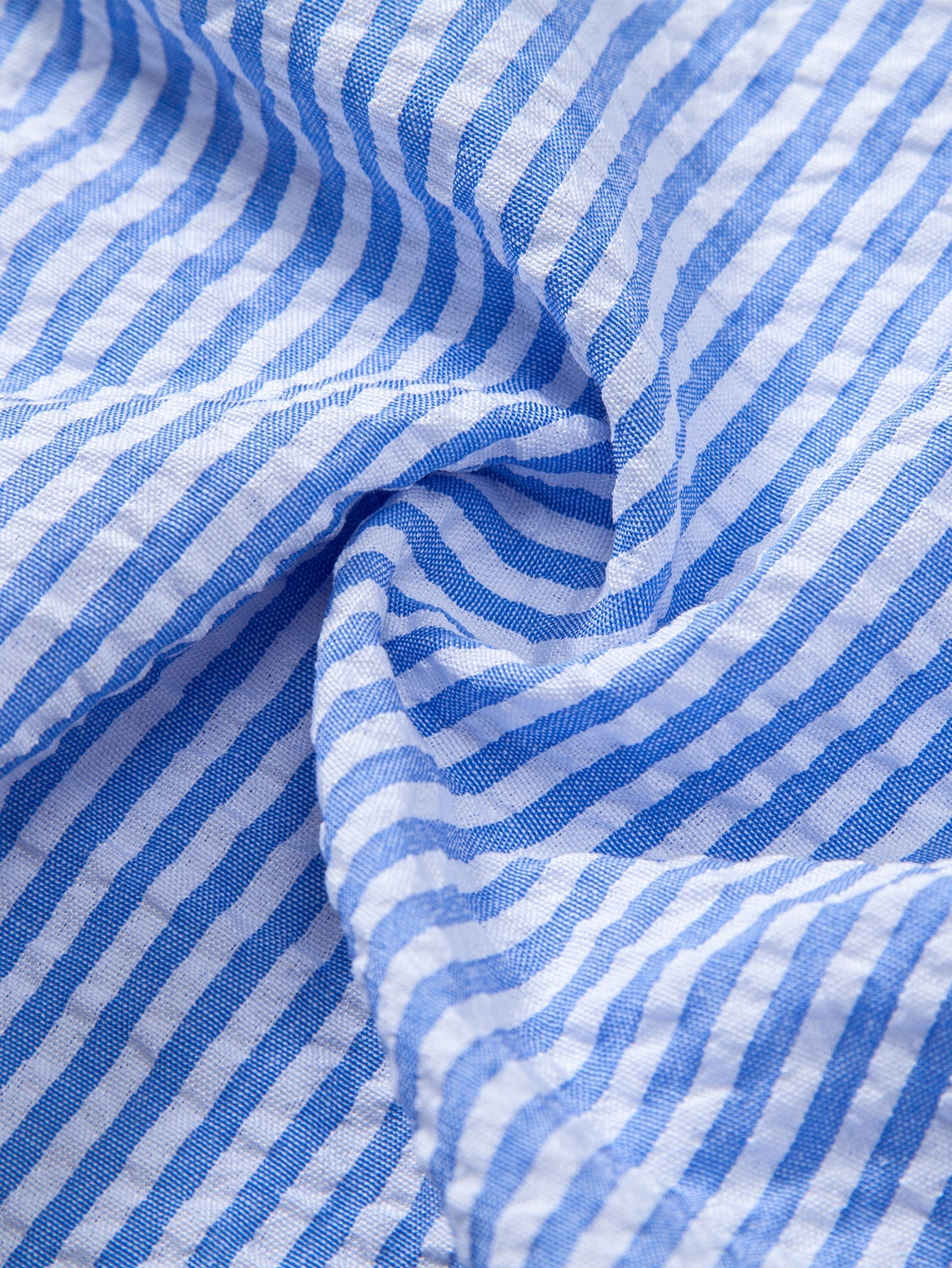Seersucker Striped Stand Collar Shirt &amp; Straight Leg Linen Pants