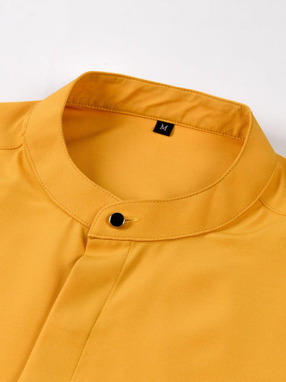 Dress shirt with stand-up collar and hidden anti-wrinkle placket