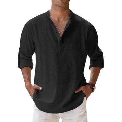 Linen-effect cotton Henley shirt