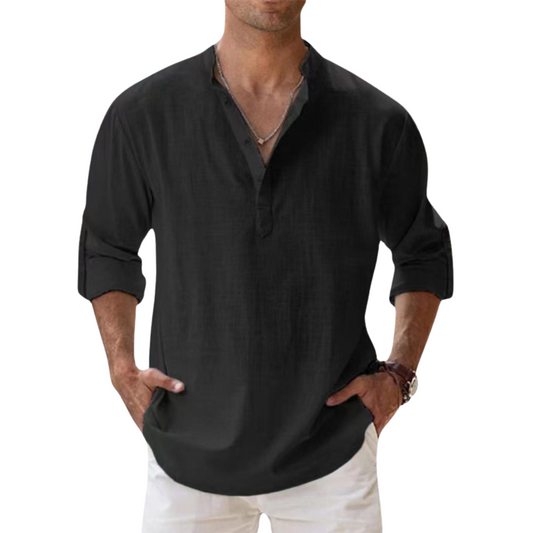 Linen-effect cotton Henley shirt