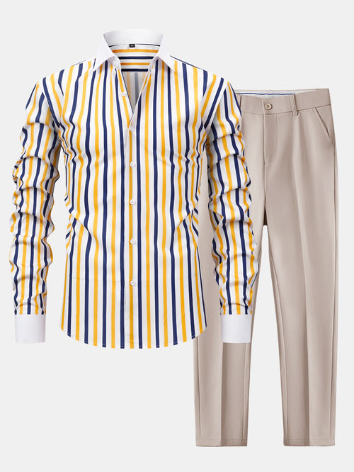 Winchester striped long sleeve button-down shirt &amp; slim fit trousers