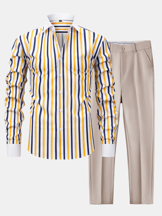 Winchester striped long sleeve button-down shirt &amp; slim fit trousers