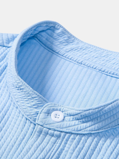Ribbed Muscle Fit Long Sleeve Shirt with Stand Collar &amp; Ribbed Pants
